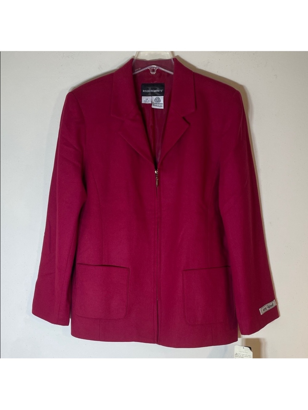 Requirements 100% Wool Deep Red Zip Front Jacket. 14. NWT.